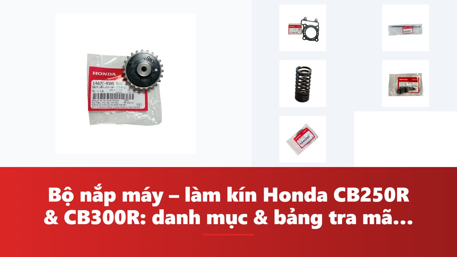 Bộ nắp máy – làm kín Honda CB250R & CB300R: danh mục & bảng tra mã phụ tùng chính hãng