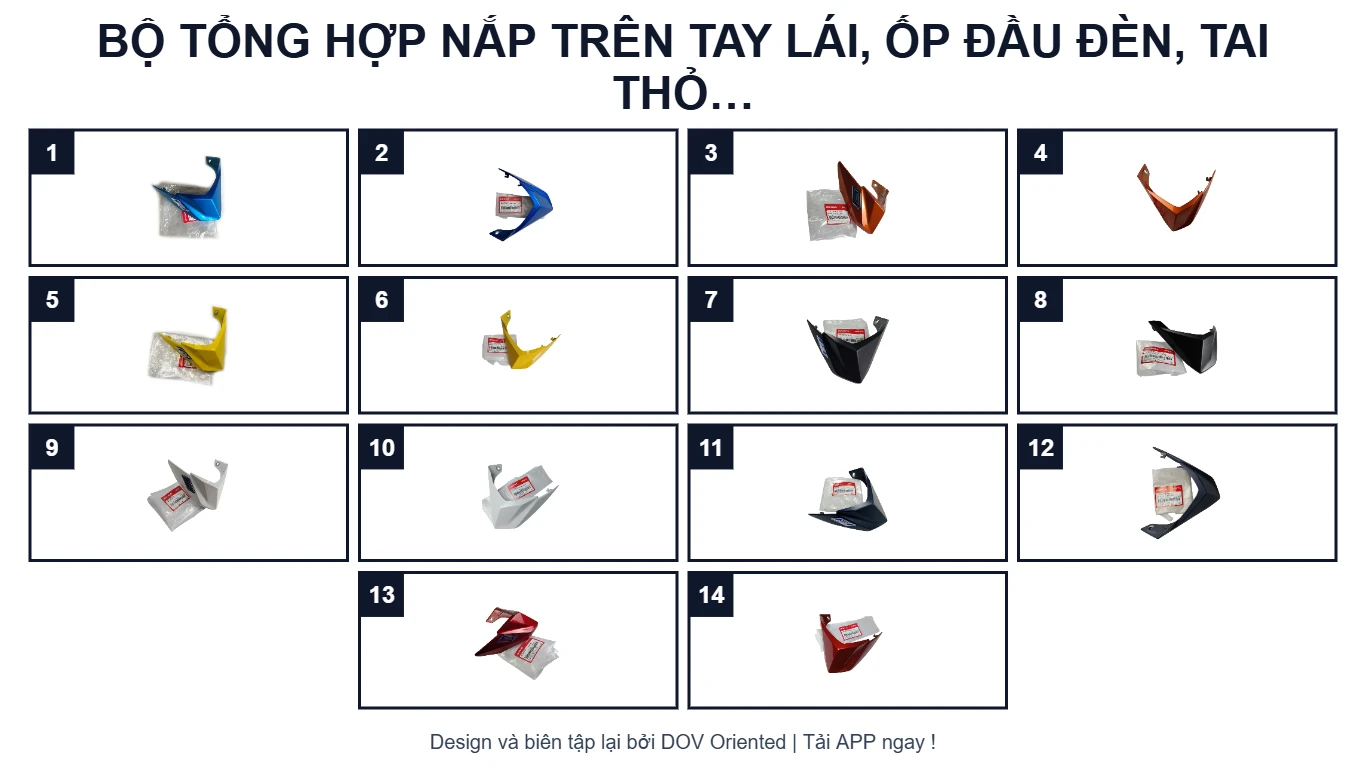 Sơ đồ EPC BỘ TỔNG HỢP NẮP TRÊN TAY LÁI, ỐP ĐẦU ĐÈN, TAI THỎ HONDA WINNER V1, V2