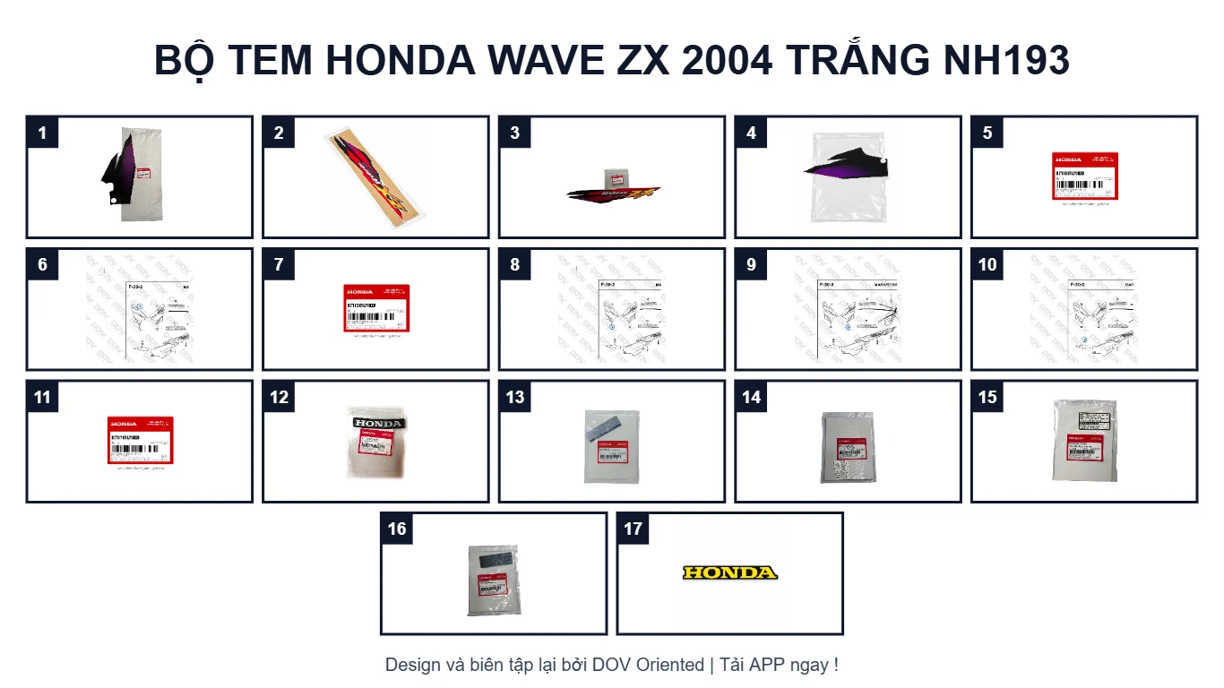 EPC Bộ Tem HONDA Wave ZX 2004 Trắng NH193