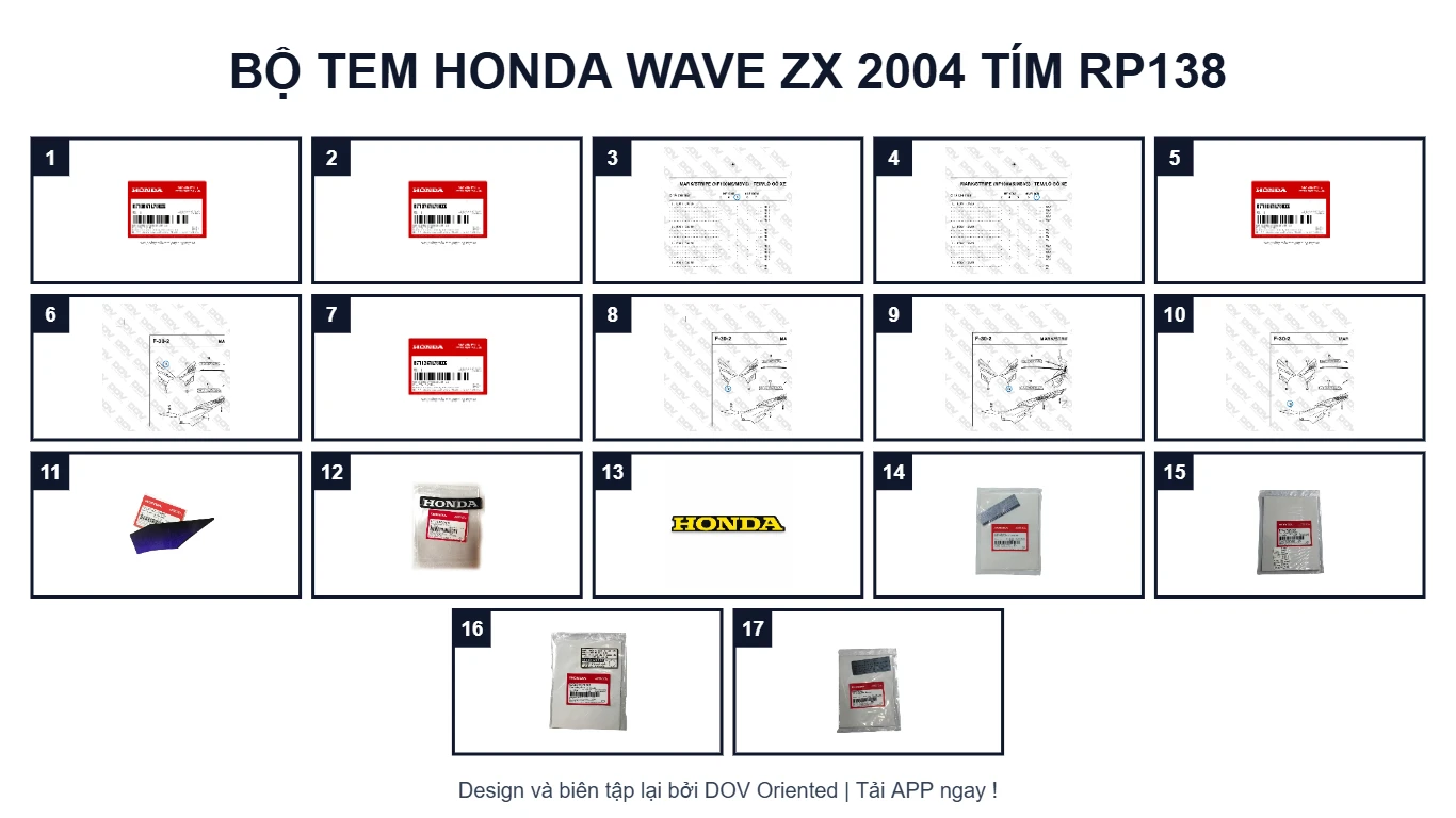 EPC Bộ Tem HONDA Wave ZX 2004 Tím RP138