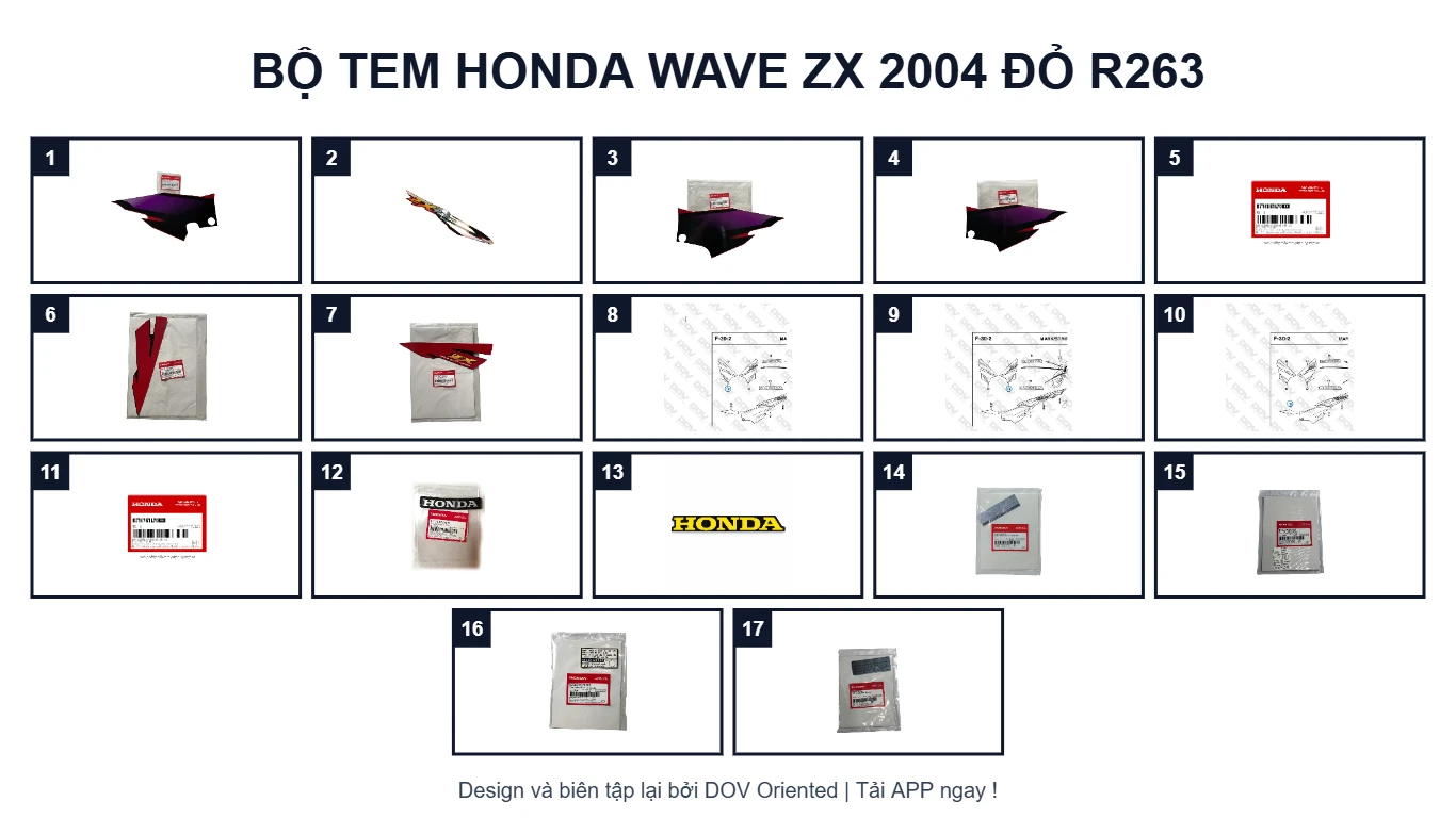 EPC Bộ Tem HONDA Wave ZX 2004 Đỏ R263