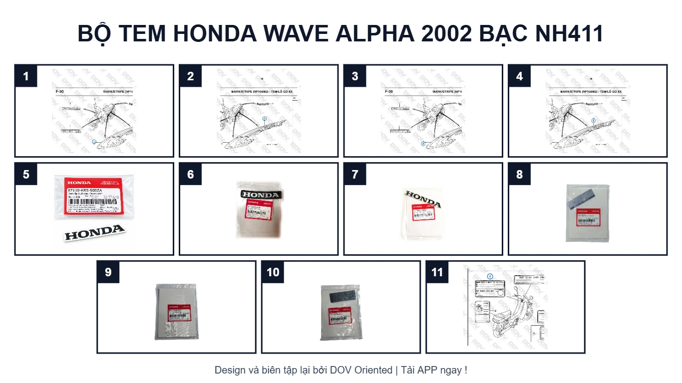 Sơ đồ EPC Bộ Tem HONDA Wave Alpha 2002 Bạc NH411