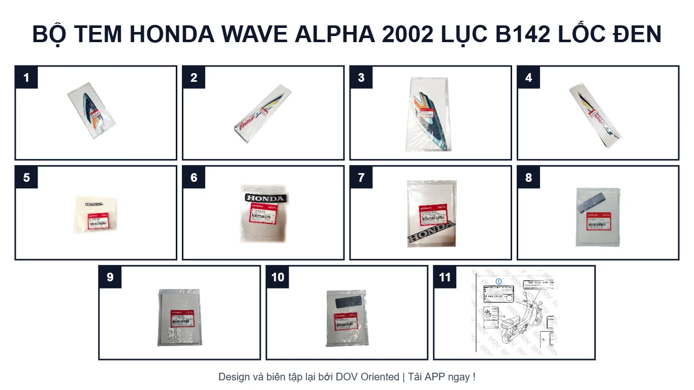 EPC Bộ Tem HONDA Wave Alpha 2002 Lục B142 Lốc Đen