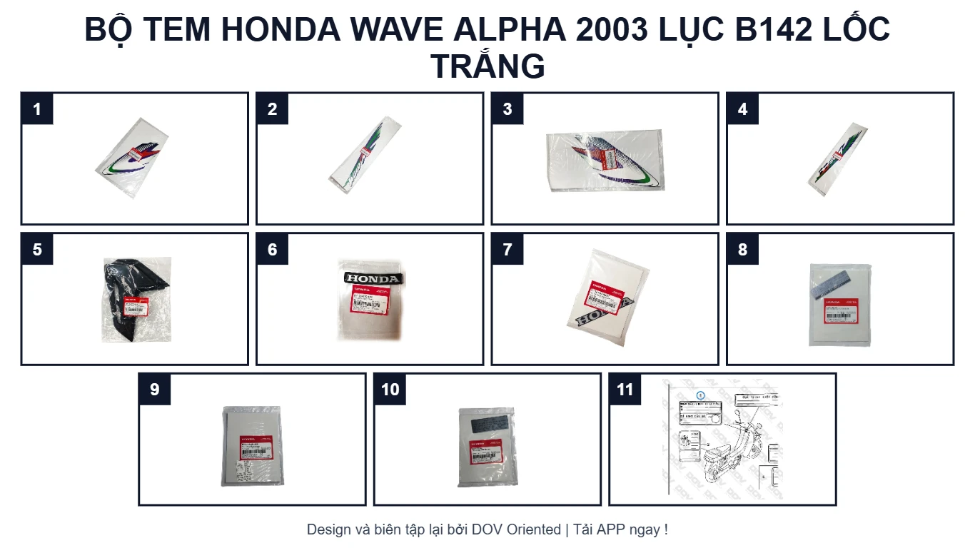 EPC Bộ Tem HONDA Wave Alpha 2003 Lục B142 Lốc Trắng