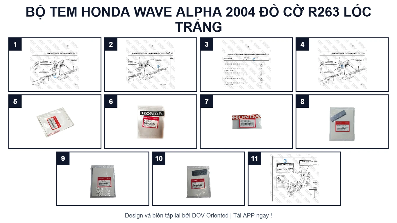 EPC Bộ Tem HONDA Wave Alpha 2004 Đỏ cờ R263 Lốc Trắng