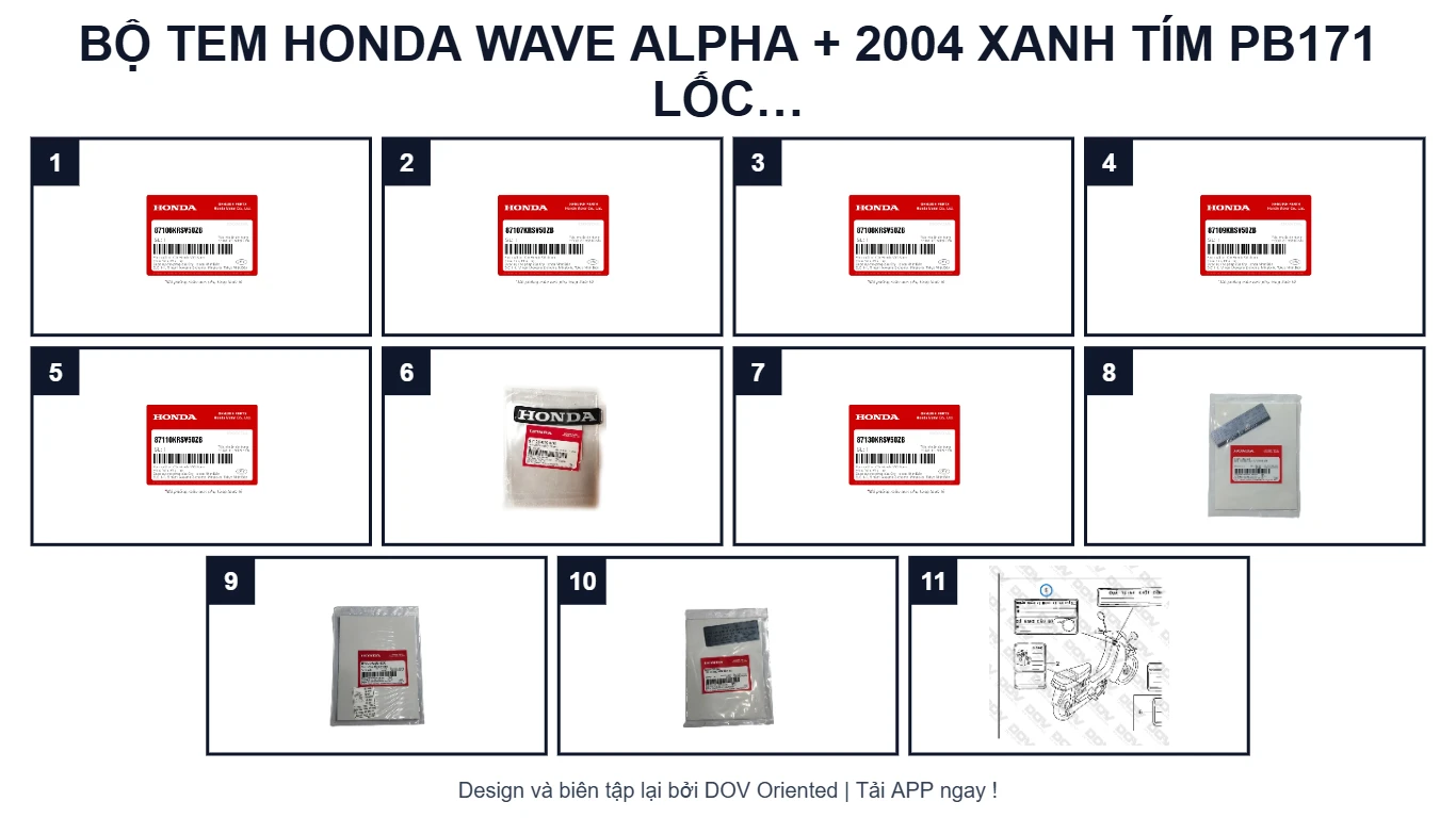 EPC Bộ Tem HONDA Wave Alpha + 2004 Xanh Tím PB171 Lốc Trắng