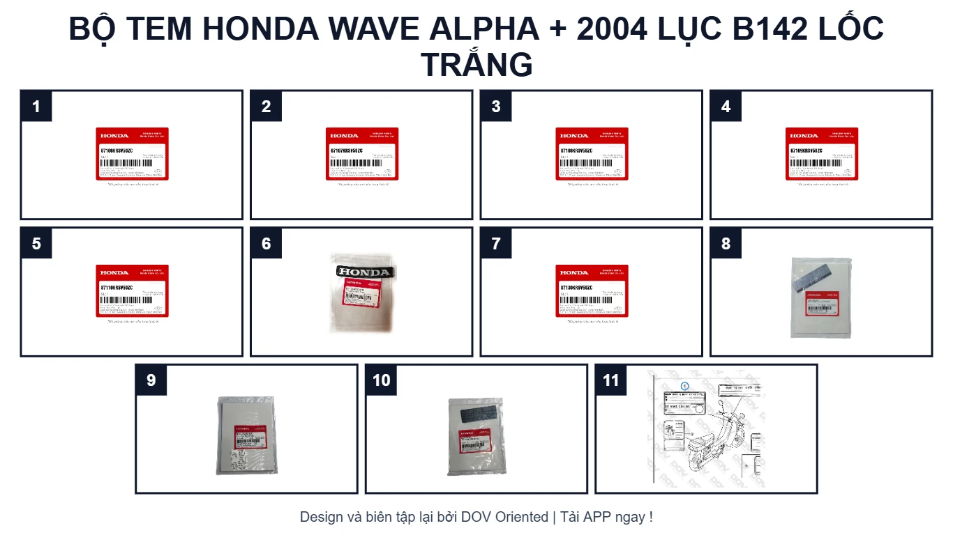 EPC Bộ Tem HONDA Wave Alpha + 2004 Lục B142 Lốc Trắng