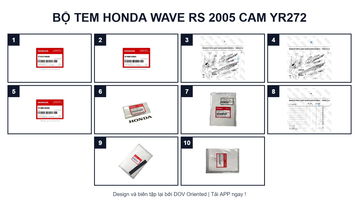 EPC Bộ Tem HONDA Wave RS 2005 Cam YR272