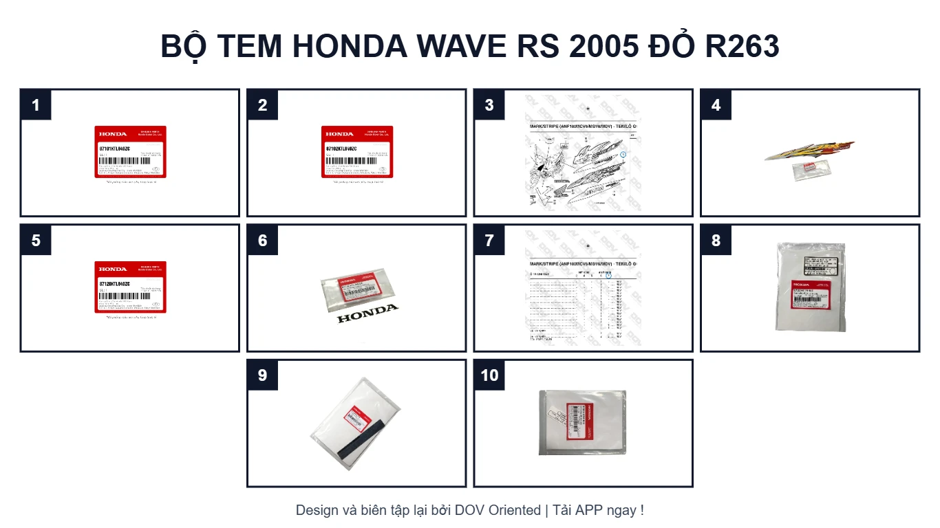EPC Bộ Tem HONDA Wave RS 2005 Đỏ R263