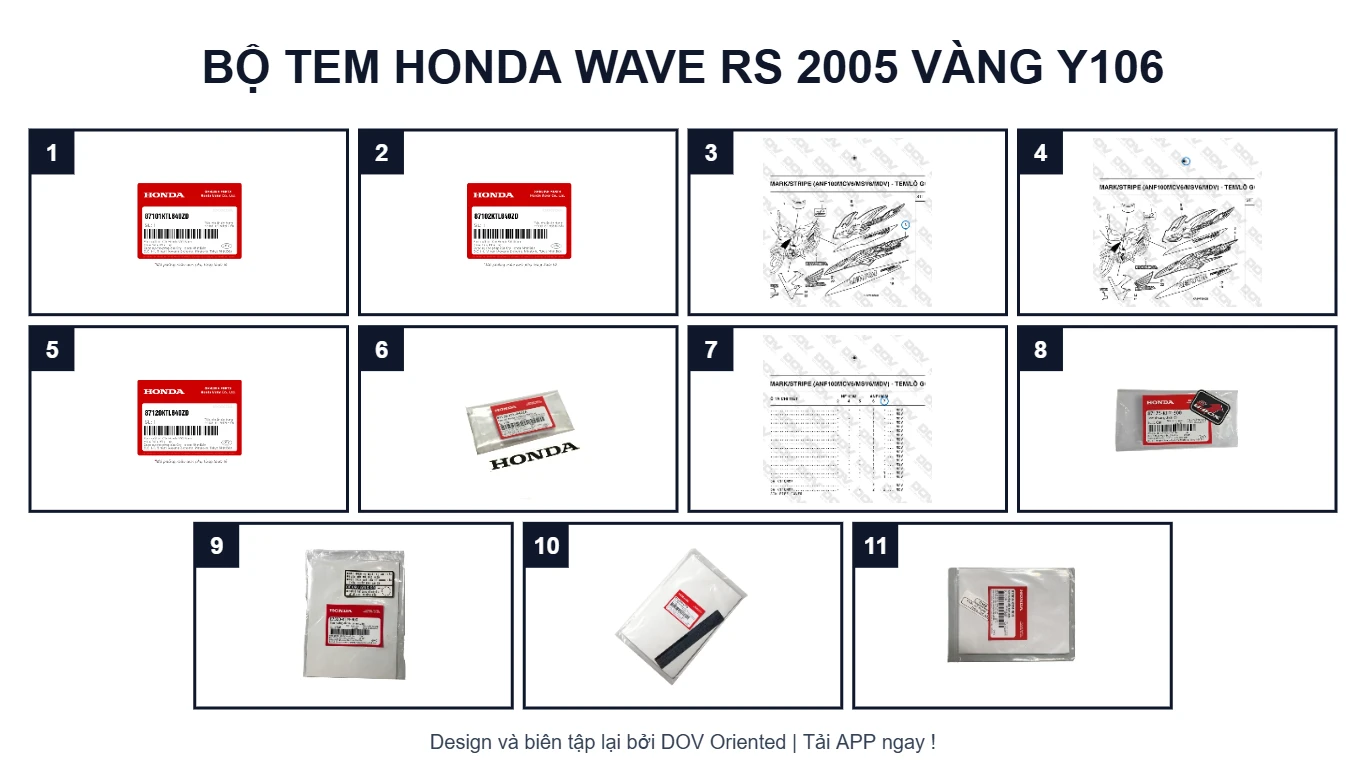 EPC Bộ Tem HONDA Wave RS 2005 Vàng Y106