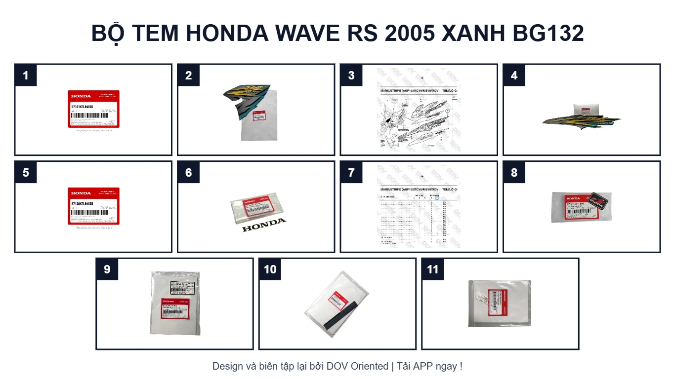 EPC Bộ Tem HONDA Wave RS 2005 Xanh BG132