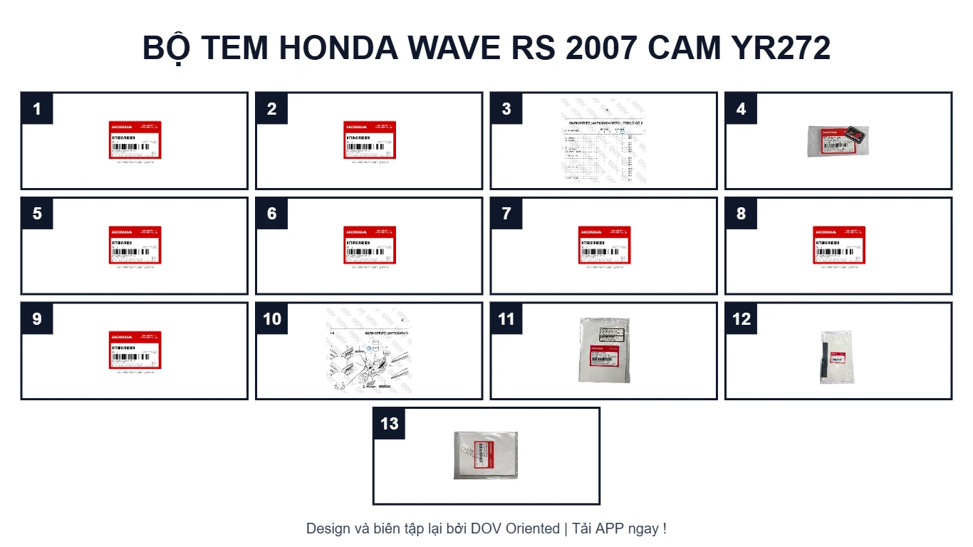 EPC Bộ Tem HONDA Wave RS 2007 Cam YR272