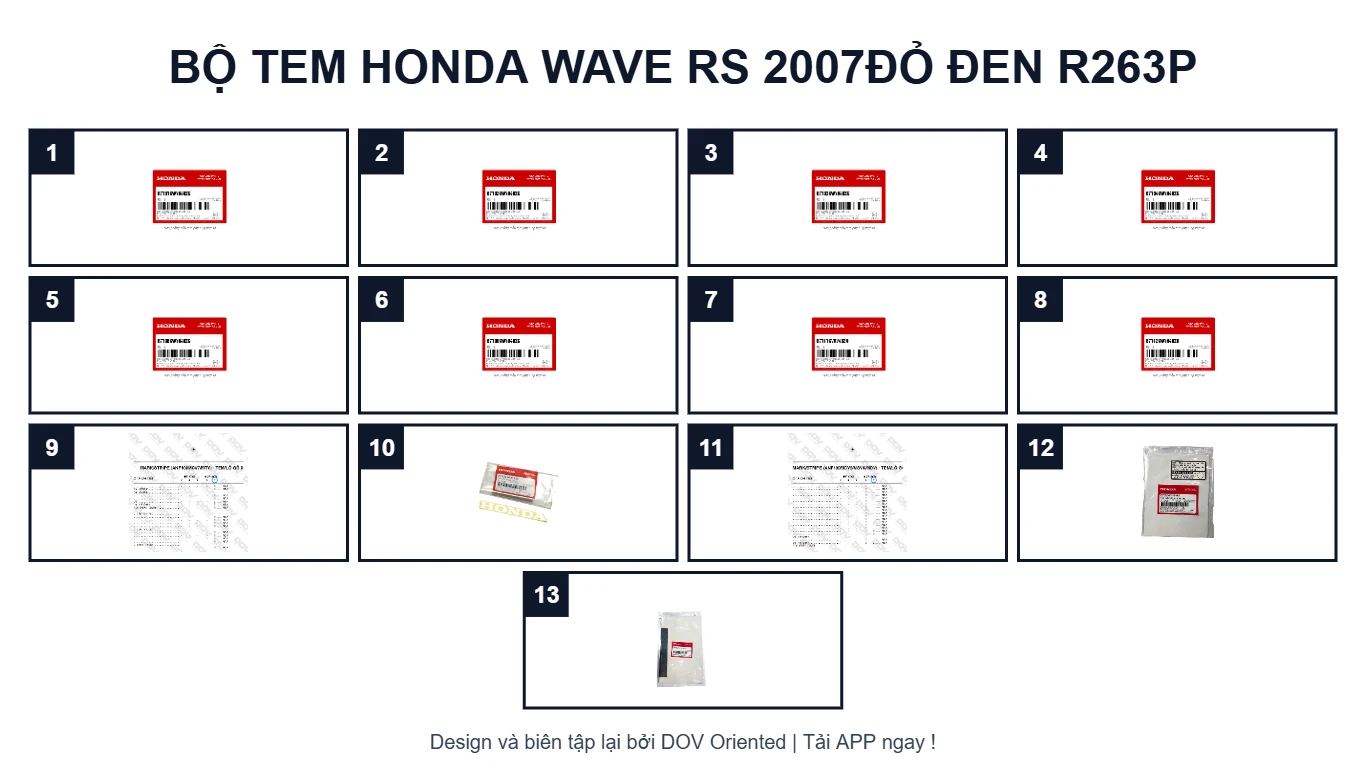 EPC Bộ Tem HONDA Wave RS 2007Đỏ đen R263P