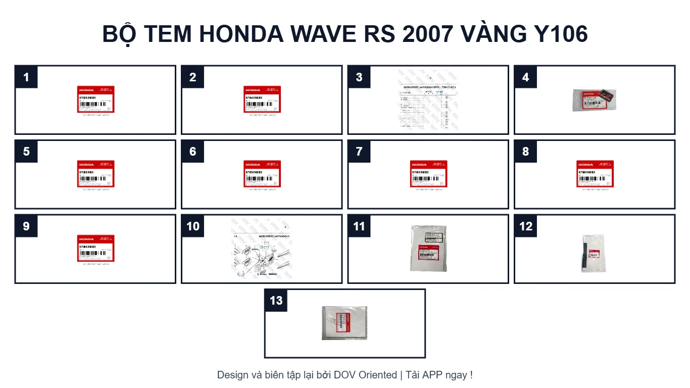 EPC Bộ Tem HONDA Wave RS 2007 Vàng Y106