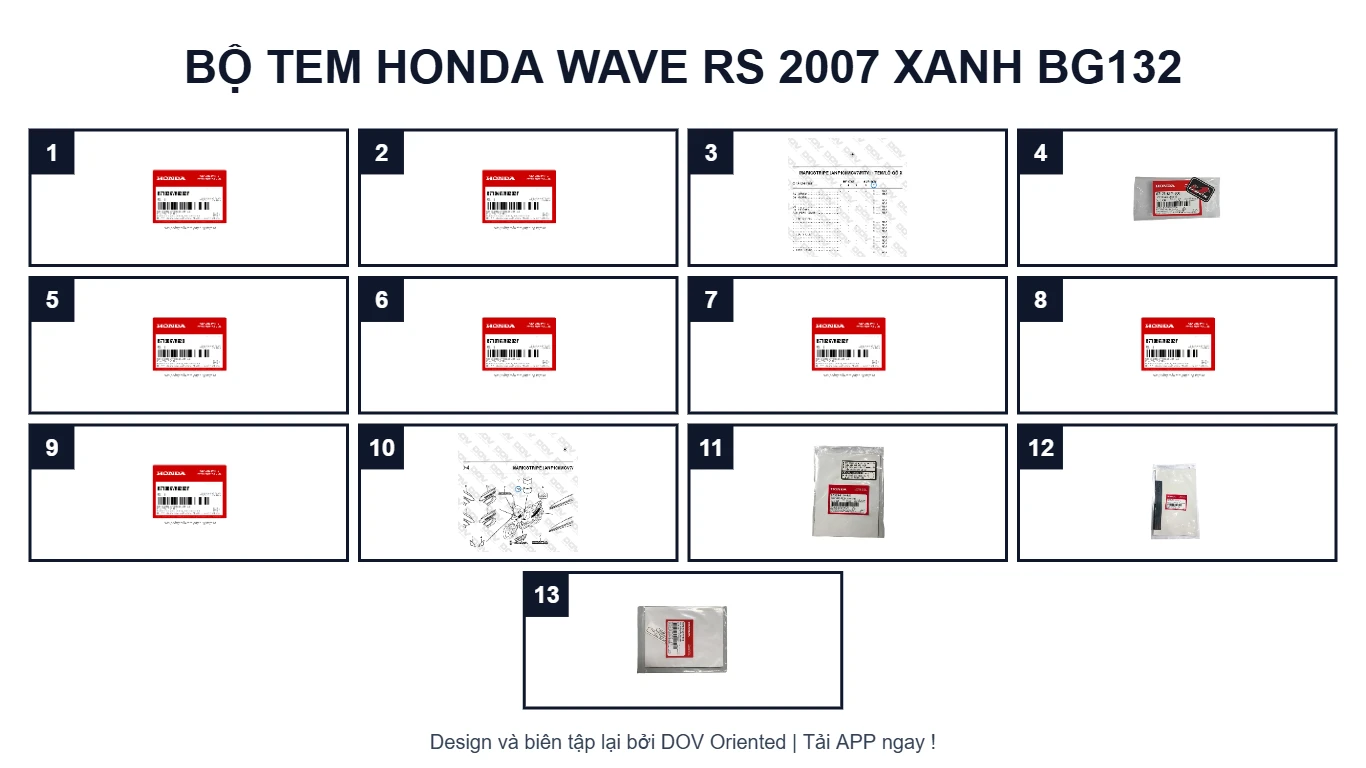 EPC Bộ Tem HONDA Wave RS 2007 Xanh BG132