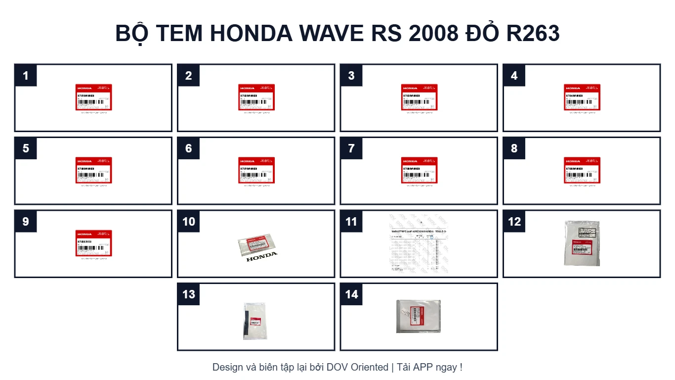 EPC Bộ Tem HONDA Wave RS 2008 Đỏ R263