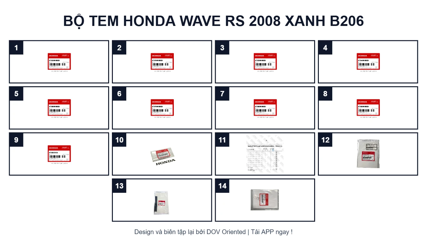 EPC Bộ Tem HONDA Wave RS 2008 Xanh B206