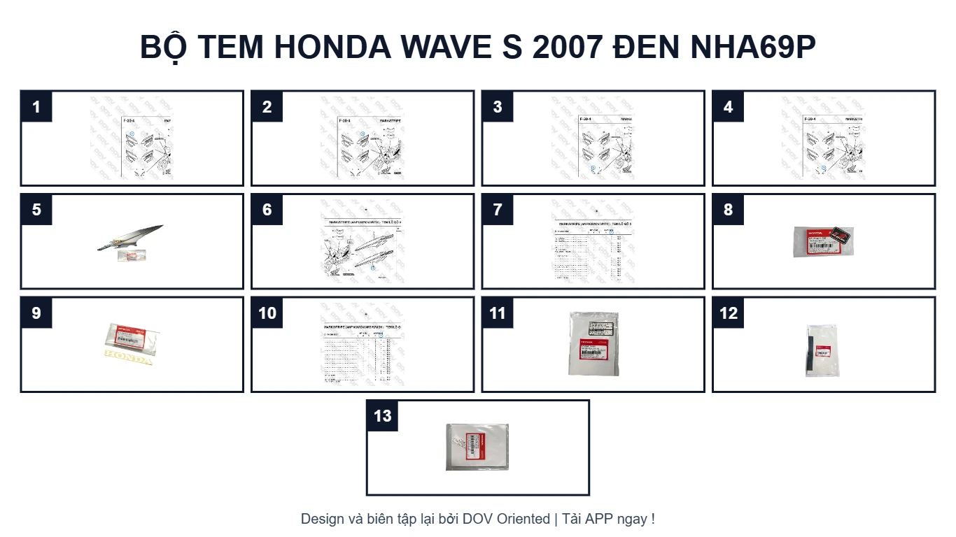 EPC Bộ Tem HONDA Wave S 2007 Đen NHA69P