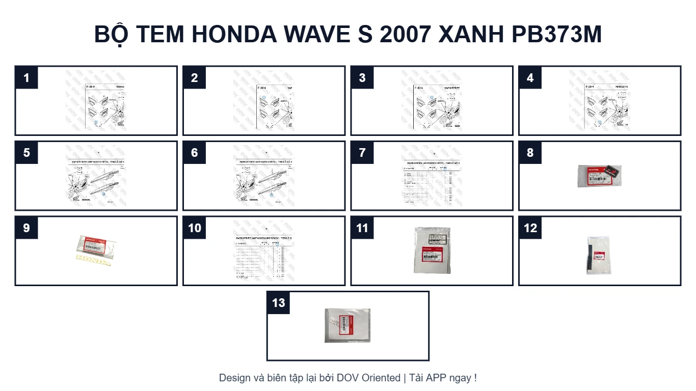 EPC Bộ Tem HONDA Wave S 2007 Xanh PB373M
