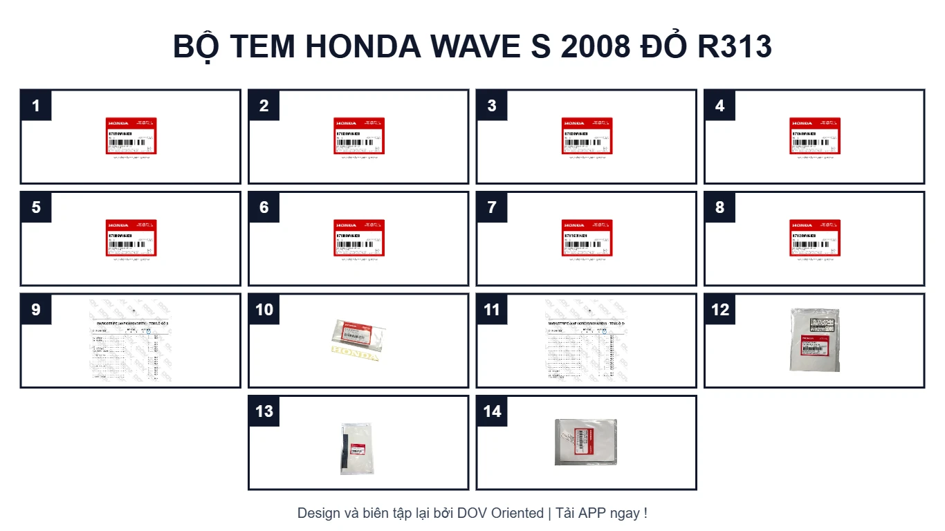 EPC Bộ Tem HONDA Wave S 2008 Đỏ R313