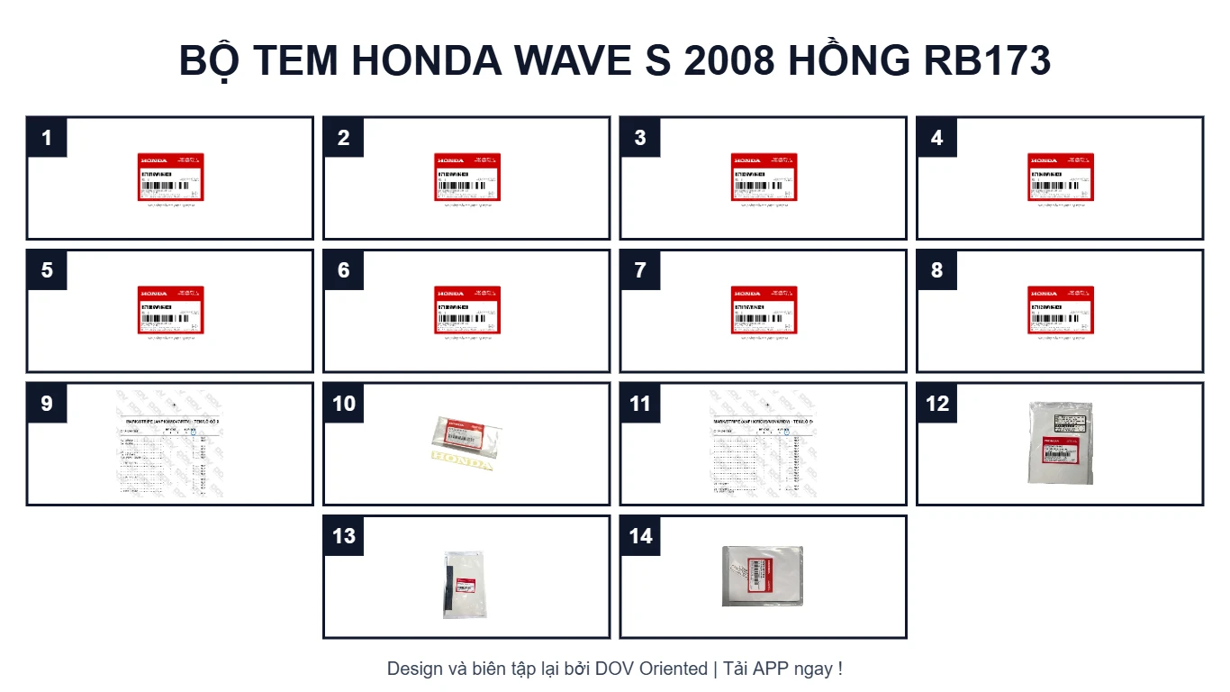 EPC Bộ Tem HONDA Wave S 2008 Hồng RB173