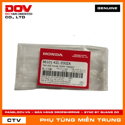 TEM CHỮ HONDA 75MM *YR303* HONDA CHÍNH HÃNG (MÃ: 86101KZLE00ZA) — 86101KZLE00ZA