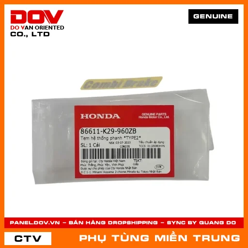 TEM HỆ THỐNG PHANH *TYPE2* HONDA CHÍNH HÃNG (MÃ: 86611K29960ZB) — 86611K29960ZB