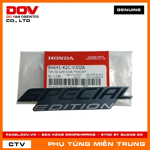 TEM ỐP SƯỜN TRƯỚC *NHC34* HONDA CHÍNH HÃNG (MÃ: 86641K2CV30ZA) — 86641K2CV30ZA
