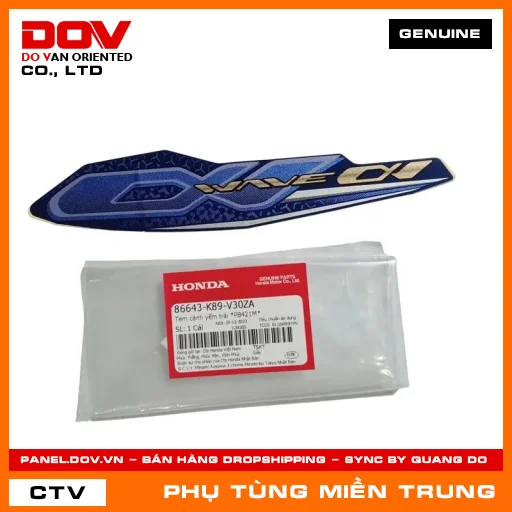 TEM CÁNH YẾM TRÁI *PB421M* HONDA CHÍNH HÃNG (MÃ: 86643K89V30ZA) — 86643K89V30ZA