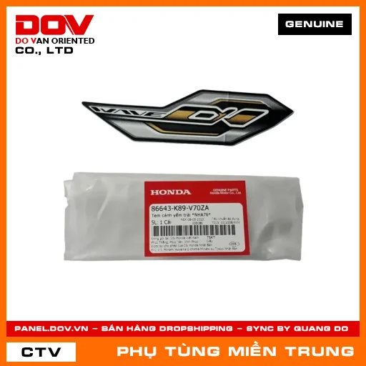 TEM CÁNH YẾM TRÁI *NHA76* HONDA CHÍNH HÃNG (MÃ: 86643K89V70ZA) — 86643K89V70ZA