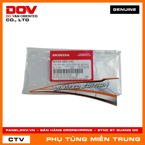 TEM CÁNH YẾM TRÁI B (PHIÊN BẢN GIỚI HẠN) HONDA CHÍNH HÃNG (MÃ: 8664AK89V40) — 8664AK89V40