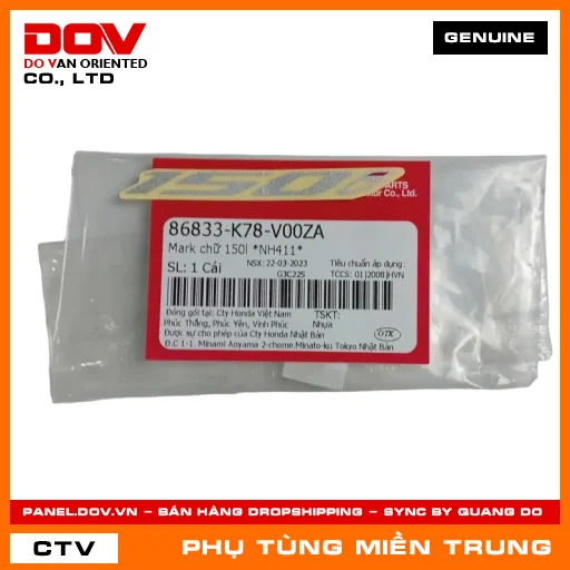 MARK CHỮ 150L *NH411* HONDA CHÍNH HÃNG (MÃ: 86833K78V00ZA) — 86833K78V00ZA