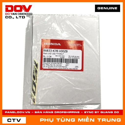 MARK CHỮ 150L *NH1* HONDA CHÍNH HÃNG (MÃ: 86833K78V00ZB) — 86833K78V00ZB