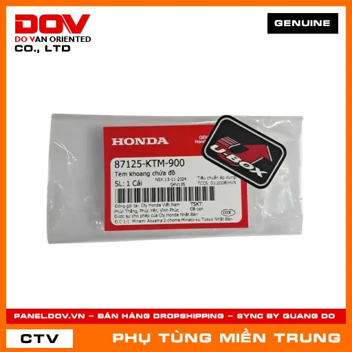 TEM KHOANG CHỨA ĐỒ HONDA CHÍNH HÃNG (MÃ: 87125KTM900) — 87125KTM900