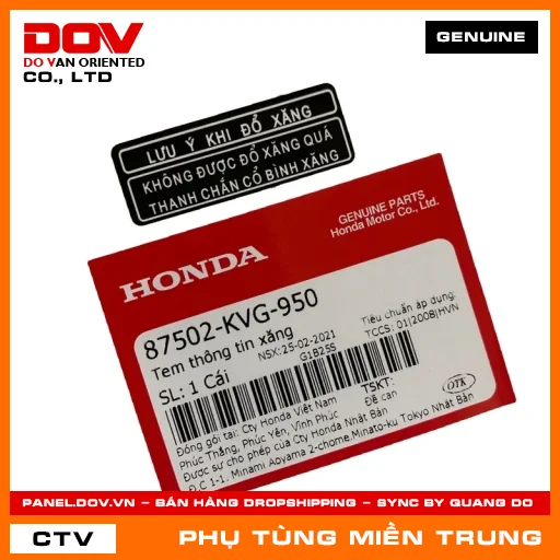 TEM THÔNG TIN XĂNG HONDA CHÍNH HÃNG (MÃ: 87502KVG950) — 87502KVG950