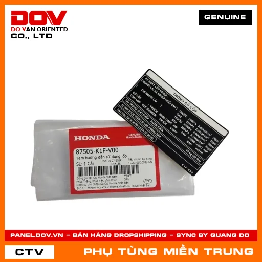 TEM HƯỚNG DẪN SỬ DỤNG LỐP HONDA CHÍNH HÃNG (MÃ: 87505K1FV00) — 87505K1FV00