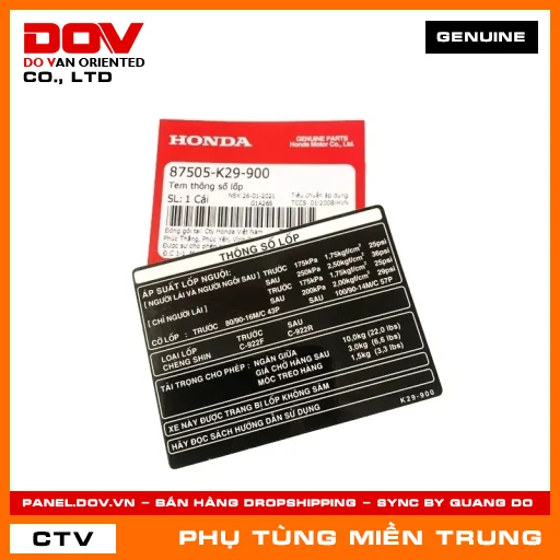 TEM THÔNG SỐ LỐP HONDA CHÍNH HÃNG (MÃ: 87505K29900) — 87505K29900