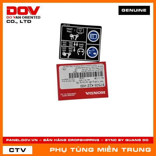 TEM HƯỚNG DẪN SỬ DỤNG LỐP HONDA CHÍNH HÃNG (MÃ: 87505K2ZV00) — 87505K2ZV00