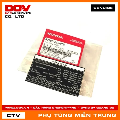 TEM THÔNG SỐ LỐP HONDA CHÍNH HÃNG (MÃ: 87505K66VE0) — 87505K66VE0