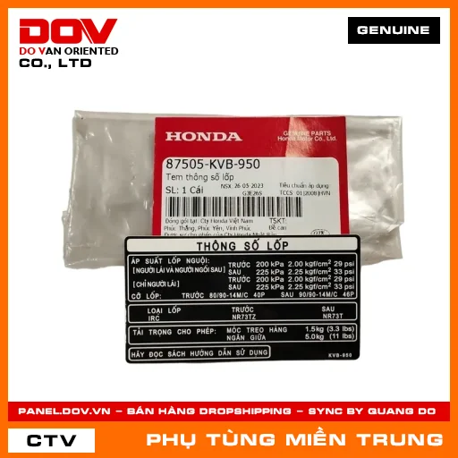 TEM THÔNG SỐ LỐP HONDA CHÍNH HÃNG (MÃ: 87505KVB950) — 87505KVB950