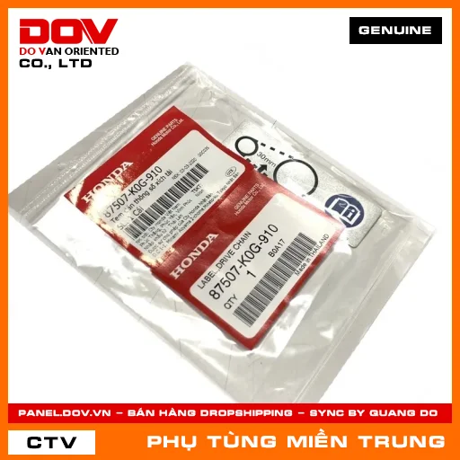 TEM DÁN THÔNG SỐ XÍCH TẢI HONDA CHÍNH HÃNG (MÃ: 87507K0G910) — 87507K0G910