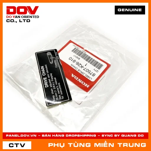TEM DÁN THÔNG SỐ XÍCH TẢI HONDA CHÍNH HÃNG (MÃ: 87507K26910) — 87507K26910