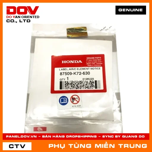 TEM BỘ LỌC KHÍ HONDA CHÍNH HÃNG (MÃ: 87509K72630) — 87509K72630