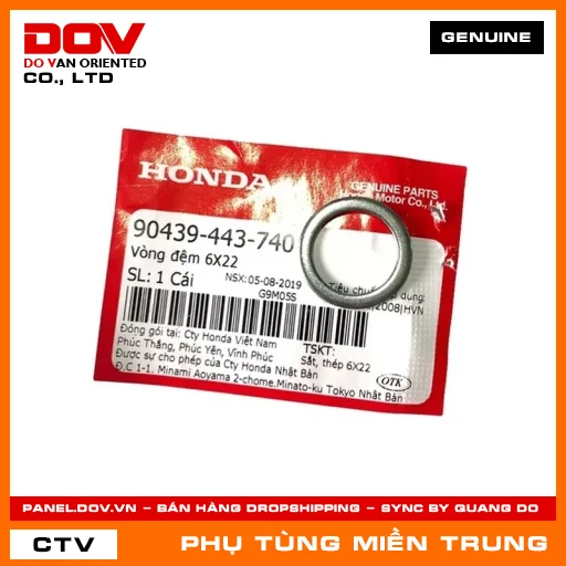 VÒNG ĐỆM 6X22 HONDA CHÍNH HÃNG (MÃ: 90439443740) — 90439443740