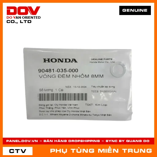 VÒNG ĐỆM NHÔM 8MM HONDA CHÍNH HÃNG (MÃ: 90481035000) — 90481035000
