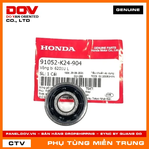 VÒNG BI 6201UL (1 MẶT CHẮN BỤI) HONDA CHÍNH HÃNG (MÃ: 91052K24904) — 91052K24904