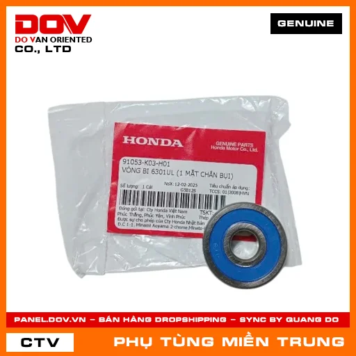 VÒNG BI 6301UL (1 MẶT CHẮN BỤI) HONDA CHÍNH HÃNG (MÃ: 91053K03H01) — 91053K03H01