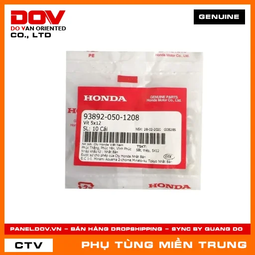 VÍT CÓ VÒNG ĐỆM 5X12 HONDA CHÍNH HÃNG (MÃ: 938920501208) — 938920501208