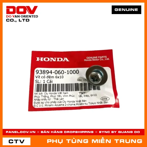 VÍT CÓ ĐỆM 6X10 HONDA CHÍNH HÃNG (MÃ: 938940601000) — 938940601000