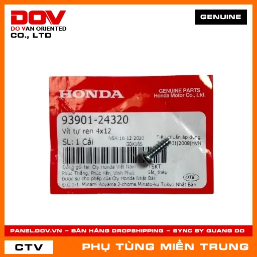 VÍT TỰ REN 4X12 HONDA CHÍNH HÃNG (MÃ: 9390124320) — 9390124320